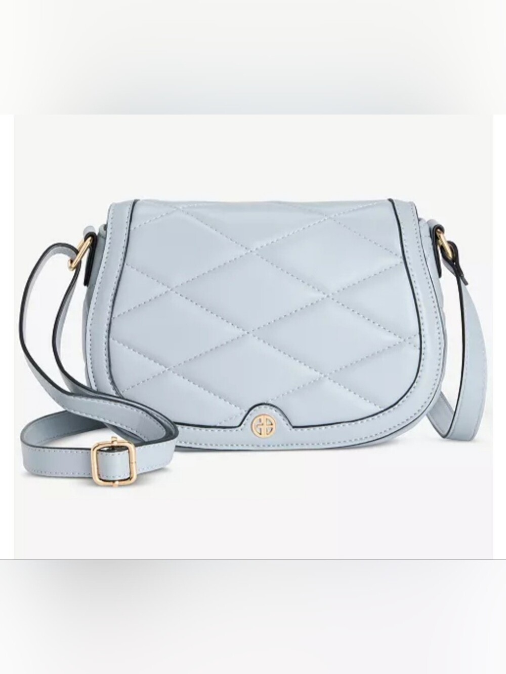 Quilted Crossbody Saddle Bag in Light Blue